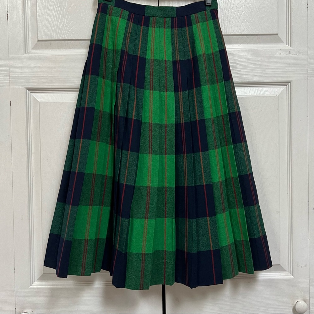 Kinloch Anderson Green and Navy Plaid Tartan Women's Skirt 100% Wool Size S